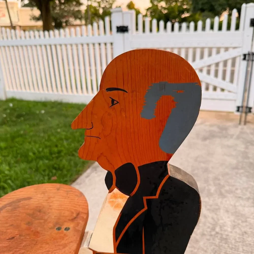 VTG Wooden Butler Silent Valet Stand Drink Tray Hand Painted Man Cave Art 38